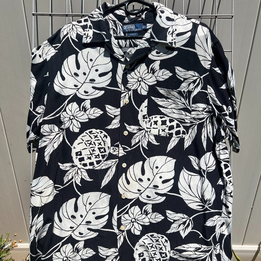 Polo Ralph Lauren Shirt – Size L – Black & White Rayon Pineapple Print